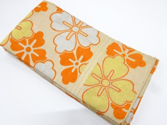 JAPANESE KIMONO / ANTIQUE OBI FOR KIDS / WOVEN FLORAL RHOMBUS & CLASSICAL PATTERN